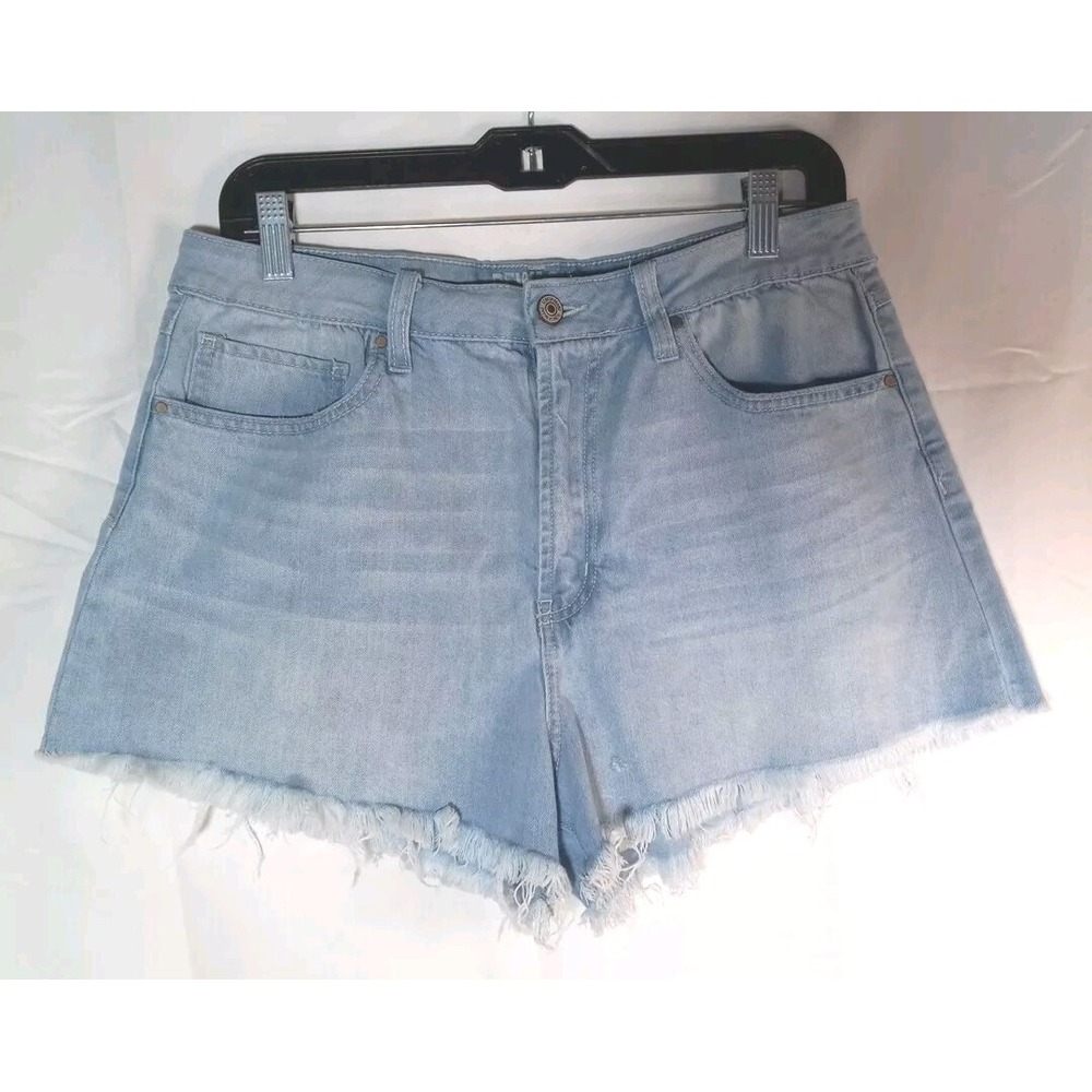 Rewash Women's Juniors Light Denim High Waisted Distressed Mom Shorts Size 13